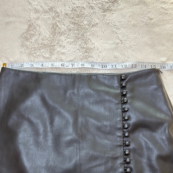 River Island Charcoal Faux Leather Mini Skirt with Button Accents - Picture 4 of 8